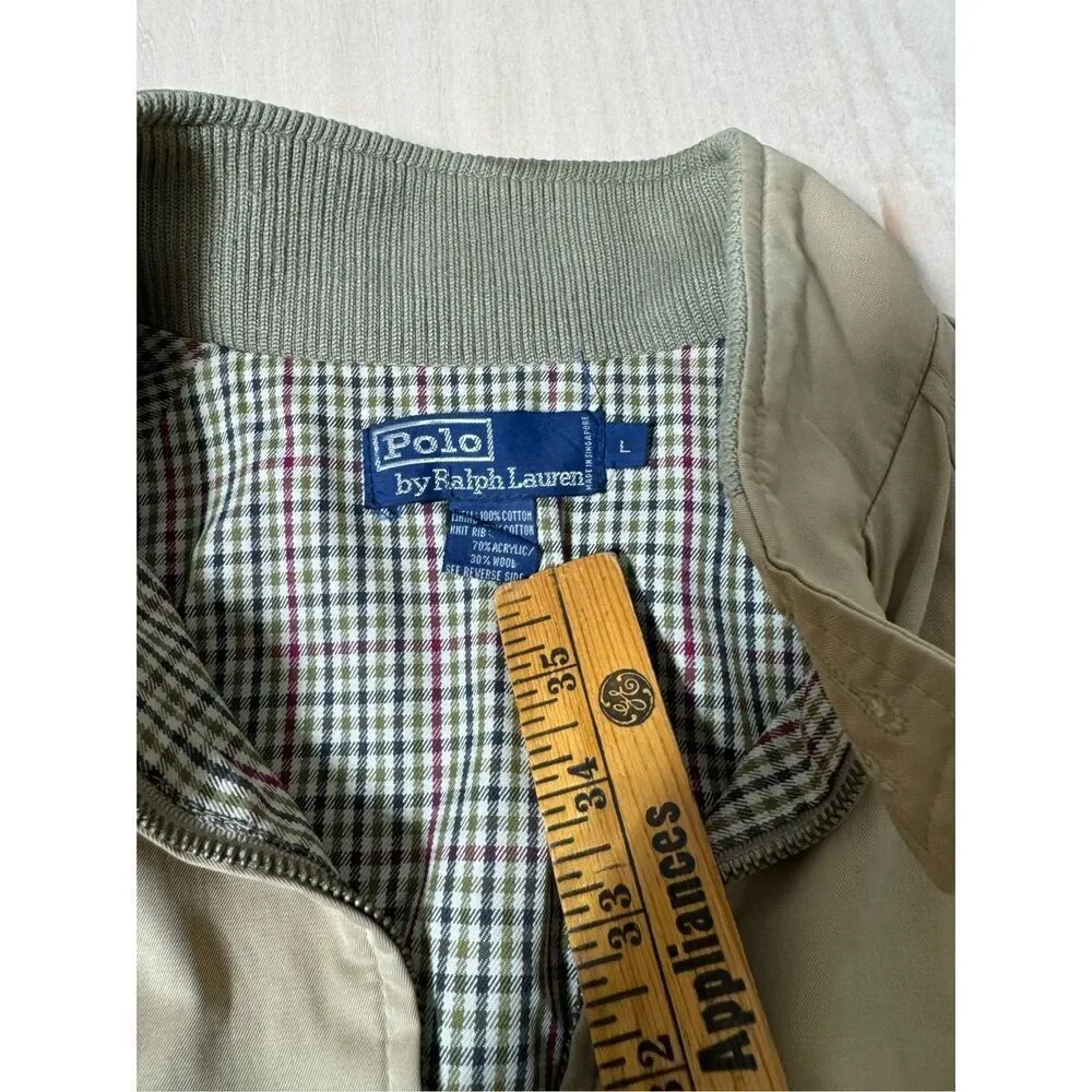 Vtg Polo Ralph Lauren Brown Bomber Jacket Plaid Lining Mens‎ L